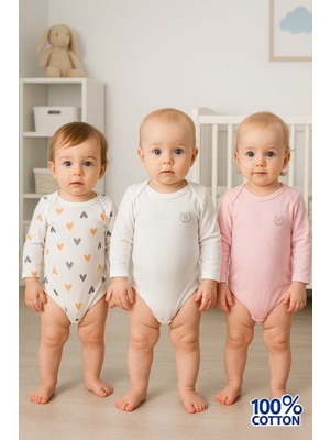 DMR Elegance 3'lü Naturel Kalpki Bebek Badi Zıbın - Beyaz Pembe %100 Pamuk
