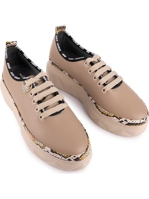 Emel Ayakkabı Hakiki Deri Kalın Ortopedik Taban Ayakkabı Vizon 622