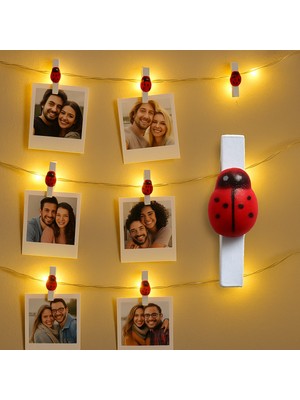 Genel Uğur Böcekli Mini Mandal 25 Adet – Dekoratif Fotoğraf Askısı Mandal Seti | LED Işık Perde Süsleme