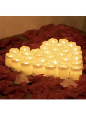 Genel 4 Adet Gerçekçi Alevsiz LED Mum Seti - Sıcak Sarı Işıklı, Pilli Dekoratif Işık Mum - Romantik Ortam