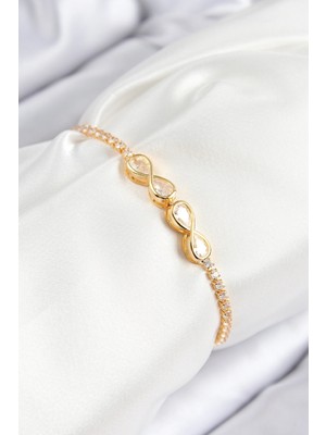 Bazarhane Pirinç Zirkon Taşlı Sonsuzluk Model Gold Renk Asansörlü Kadın Bileklik
