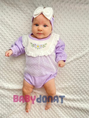 DMR Elegance Çiçek Nakışlı Tüllü Bandanalı Kız Bebek Romper