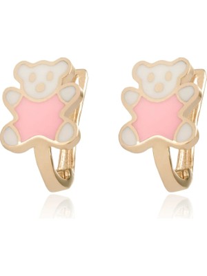 Berk Mücevherat 14 Ayar Altın Ayıcık Figürlü Pembe Mineli Çocuk Küpe