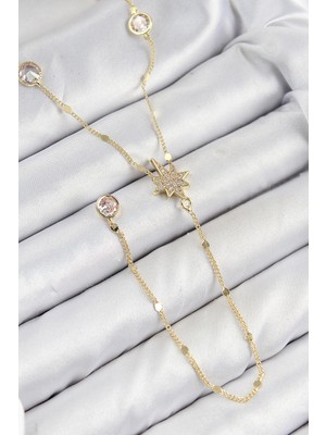 Bazarhane Pirinç Zirkon Taşlı Kutup Yıldızı Model Gold Renk Y Kolye