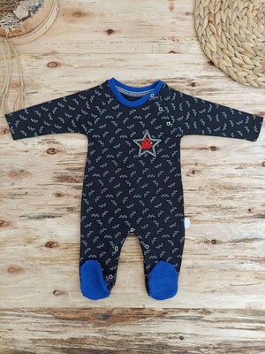 DMR Elegance 0-3 3-6 6-9 Ay Star Baby Baskılı Çıt Çıt Kapama Erkek Bebek Tulum Siyah