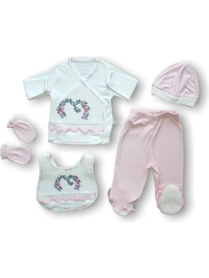 DMR Elegance Anadolunun Kalbi Nakışlı  5li Zıbın Takımı Hastane Çıkışı Pembe