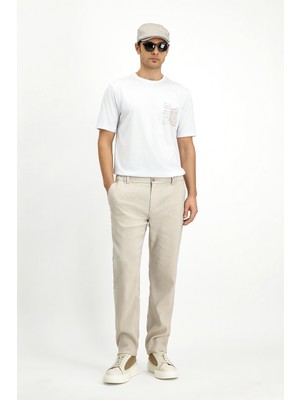 Kiğılı Slim Fit Dar Kesim Beli Lastikli Yandan Cepli Keten Kanvas / Chino Pantolon