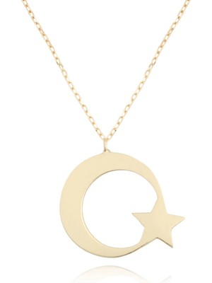 Berk Mücevherat 14 Ayar Altın Ay Yıldız Kolye