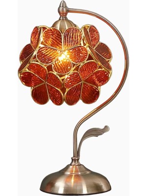 Home London Breeze El Yapımı Tiffany Çiçek Yapraklı, Pirinç Dekoratif Masa Lambası