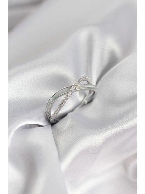 Tiklad Zirkon Taşlı Sarmal Sedefli Gümüş Renk Kadın Yüzük