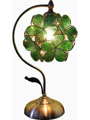 Home London Breeze El Yapımı Tiffany Çiçek Yapraklı, Pirinç Dekoratif Masa Lambası
