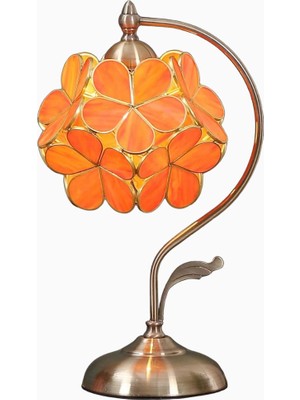 Home London Breeze El Yapımı Tiffany Çiçek Yapraklı, Pirinç Dekoratif Masa Lambası