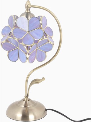 Home London Breeze El Yapımı Tiffany Çiçek Yapraklı, Pirinç Dekoratif Masa Lambası