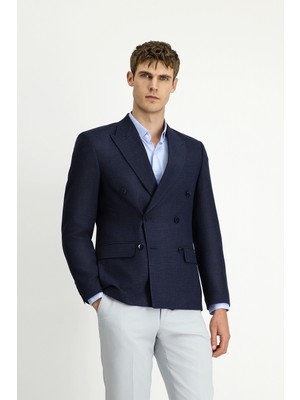 Kiğılı 7 Drop Slim Fit Dar Kesim Desenli Kruvaze Ceket