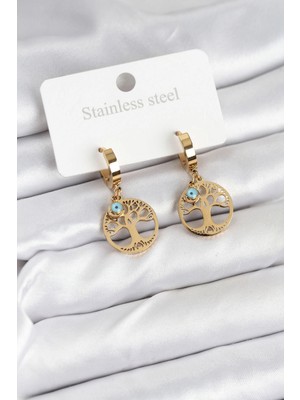 Bazarhane 316L Çelik Yaşam Ağacı Model Kadın Küpe