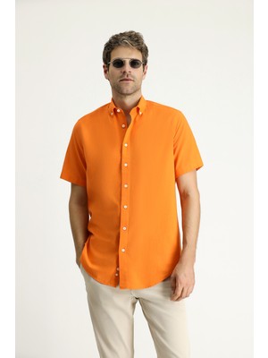 Kiğılı Kısa Kol Regular Fit Spor Pamuk Düğmeli Yaka Gömlek