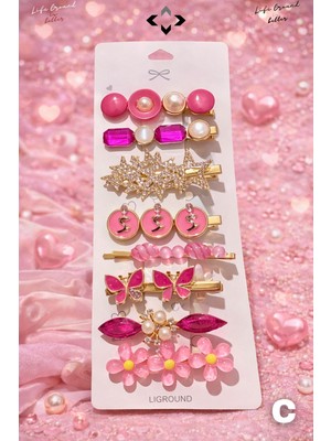 Liground 8 Pcs Kadın Toka Seti Renkli Inci Taşlı Fiyonk Detaylı Çıtçıt Toka Mandal Toka Hediye Saç Tokası Set C