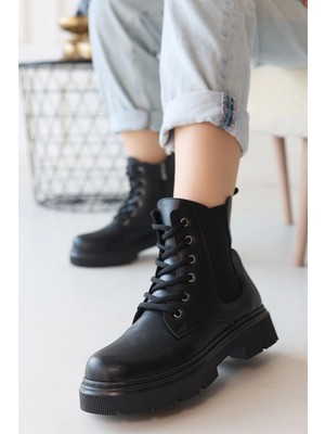 Indispensablely Daum Siyah Cilt Bağcıklı Bot