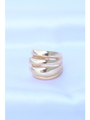 Aesco Pirinç Gold Renk Ayarlanabilir Tırtıklı Bombe Yüzük - Lisinya