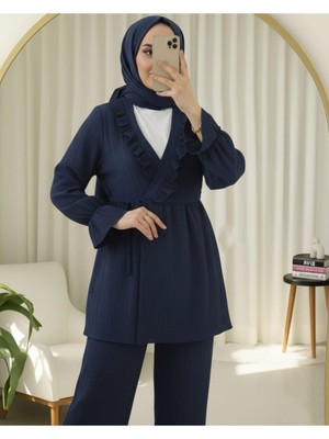Modamorfo Kolu Lastikli Önü Fırfırlı Bağcıklı Krinkıl Kimono Takım -Laci