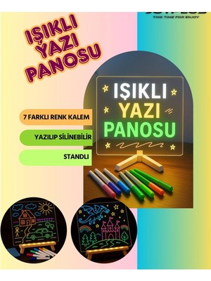 AyrStore Buğz Neon Işıklı 7 Renk Işık Boyama Kalemli LED Resim Panosu Boyama Tahtası Kalemleri 20 x 20