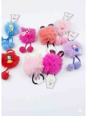 Moda Marifet Lüks Peluş Ponponlu Çocuk Toka Seti - Karışık Model (Asortili)