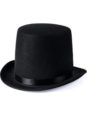 AyrStore Buğz Yetişkinler Için Siyah Renk Ringmaster Sihirbaz Şapkası Fötr Şapka 15 cm