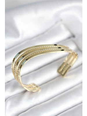 Bazarhane Eğik Şerit Model Gold Renk Pirinç Kadın Bileklik