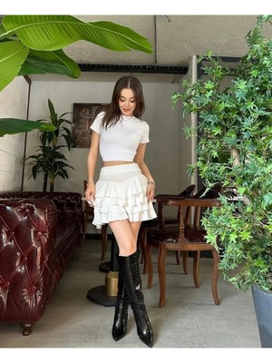 Nuvin Mykonos Etek Beyaz Iç Göstermez