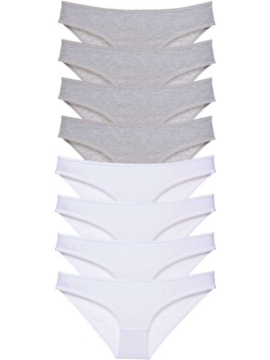 Aesco 8 Adet Süper Eko Set Likralı Kadın Slip Külot Gri Beyaz