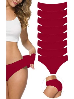 Aesco 8 Adet Kadın Dikişsiz Lazer Kesim Esnek Iz Yapmayan Külot Bordo