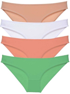 Aesco 4 Adet Süper Eko Set Likralı Kadın Slip Külot Ten Beyaz Pudra Yeşil