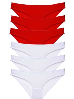 Aesco 6 Adet Süper Eko Set Likralı Kadın Slip Külot Kırmızı Beyaz