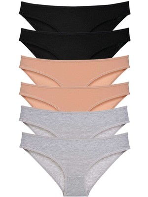 Aesco 6 Adet Süper Eko Set Likralı Kadın Slip Külot Siyah Ten Gri