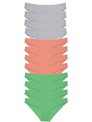 Aesco 12 Adet Süper Eko Set Likralı Kadın Slip Külot Gri Pudra Yeşil