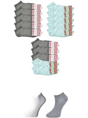 Aesco Gri ve Beyaz Kadın Bilek Çorap 15 Çift