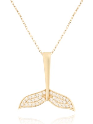 Berk Mücevherat 14 Ayar Altın Taşlı Balina Kuyruğu Kolye