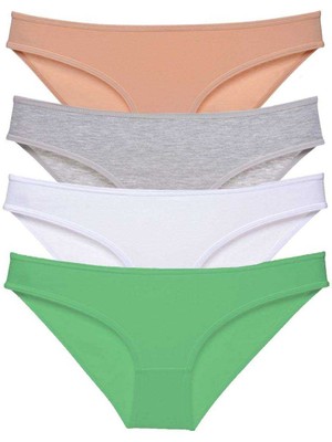 Aesco 4 Adet Süper Eko Set Likralı Kadın Slip Külot Ten Gri Beyaz Yeşil