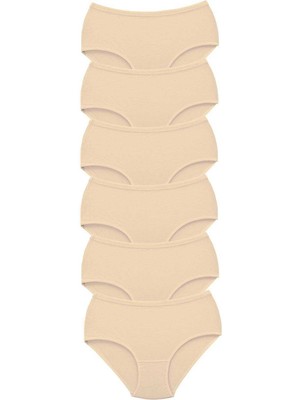 Aesco 6 Adet Tutku Kadın Yüksek Bel Bato Kalın Lastik Külot Ten