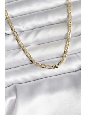 Bazarhane 14K Gold Renk Kaplama Plaka Ezme Model Zincirli cm Kadın Kolye