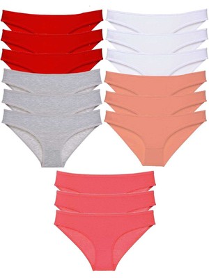 Aesco 15 Adet Süper Eko Set Likralı Kadın Slip Külot Kırmızı Gri Beyaz Pudra Fuşya