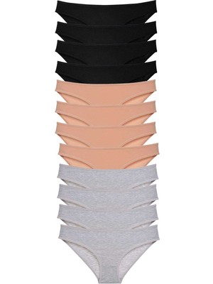 Aesco 12 Adet Süper Eko Set Likralı Kadın Slip Külot Siyah Ten Gri