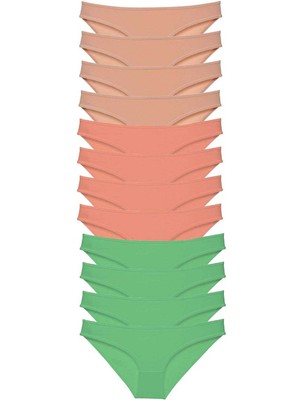 Aesco 12 Adet Süper Eko Set Likralı Kadın Slip Külot Ten Pudra Yeşil