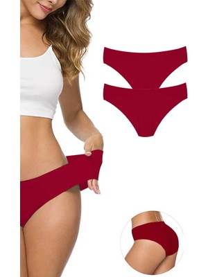 Aesco 2 Adet Kadın Dikişsiz Lazer Kesim Esnek Iz Yapmayan Külot Bordo