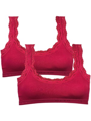 Aesco 2 Adet Dantel Nakış Işlemeli Pedli Bambu Kadın Büstiyer Bordo