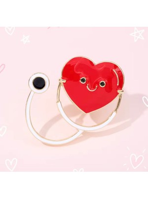 Rachel Silver Mineli Gold Renk Kalpli Doktor Hemşire Steteskop Broş