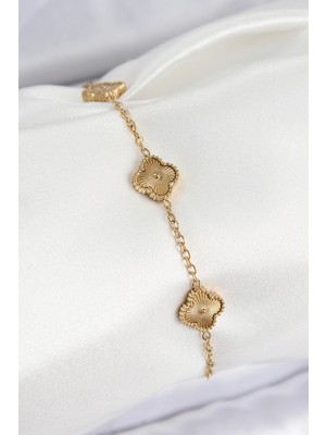 Tiklad 316L Çelik Gold Renk Yonca Kadın Bileklik