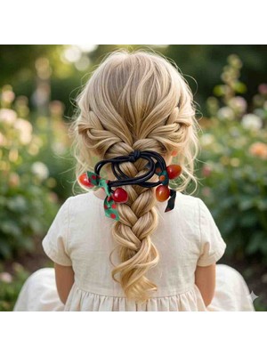 Moda Marifet Retro Kiraz Figürlü Puantiyeli Lastik Saç Tokası Seti 2'li