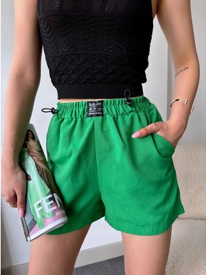Indispensablely Armalı Keten Şort Yeşil S251003