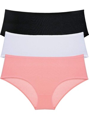 Aesco 3 Adet Kadın Yüksek Bel Bato Külot Siyah Beyaz Pudra